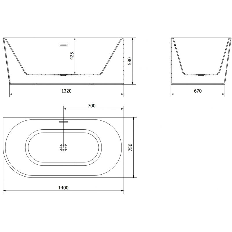 Mexen Mia laisvai pastatoma kampinė dešinė vonia 140 x 75 cm, balta, juodas perpylimas - 52691407500P-70