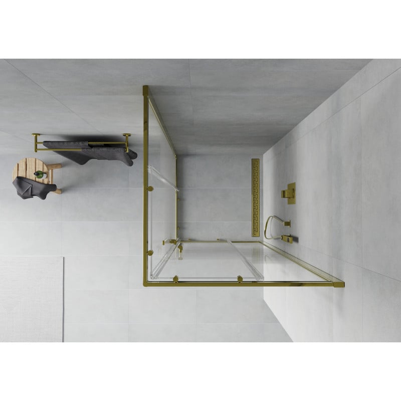 Mexen Rio kvadratinė dušo kabina 90 x 90 cm, skaidri, auksinė - 860-090-090-50-00