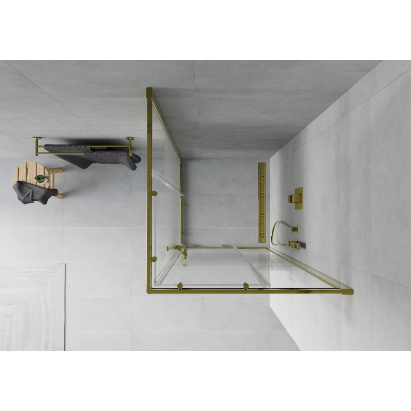 Mexen Rio stačiakampė dušo kabina 90 x 90 cm, permatoma, auksinė - 860-090-090-50-00