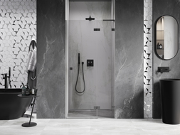 Mexen Lunar L dešinės atveriamos dušo durys 80 cm, skaidrios, „gun metal“ - 834L-080-000-95-00-P