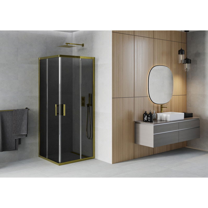 Mexen Rio kvadratinė dušo kabina 80 x 80 cm, grafito, auksinė - 860-080-080-50-40