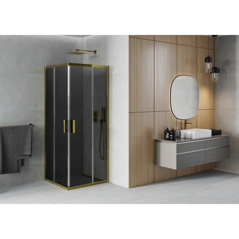 Mexen Rio kvadratinė dušo kabina 90 x 90 cm, grafitas, auksinė - 860-090-090-50-40