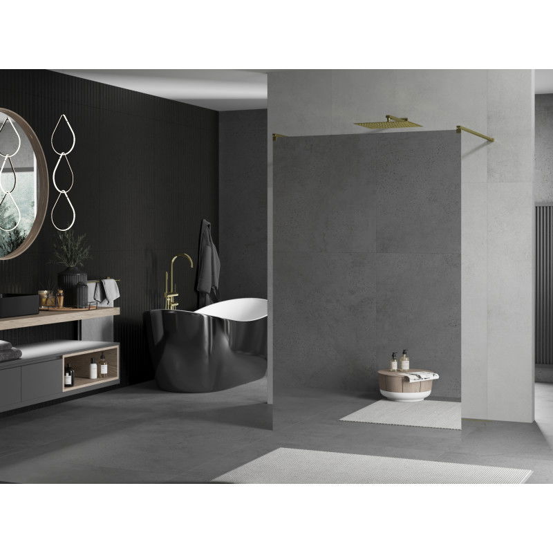 Mexen Kioto laisvai stovinti dušo siena 120 x 200 cm, veidrodis 8 mm, auksinė - 800-120-002-50-50