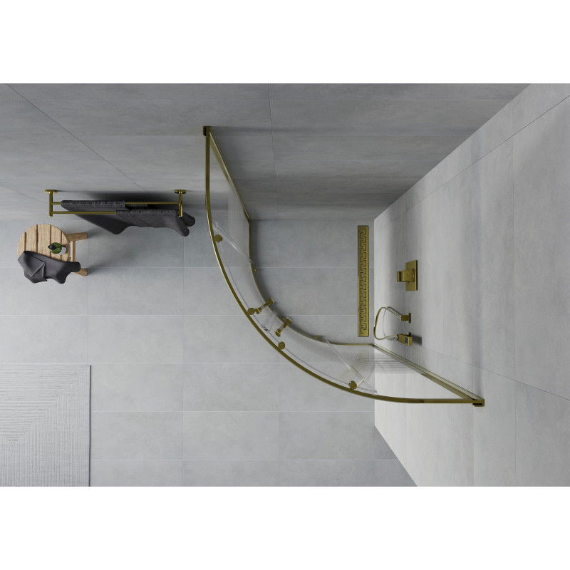 Mexen Rio Duso kabina pusapvalė 80 x 80 cm, baltos juostos, auksinė - 863-080-080-50-20