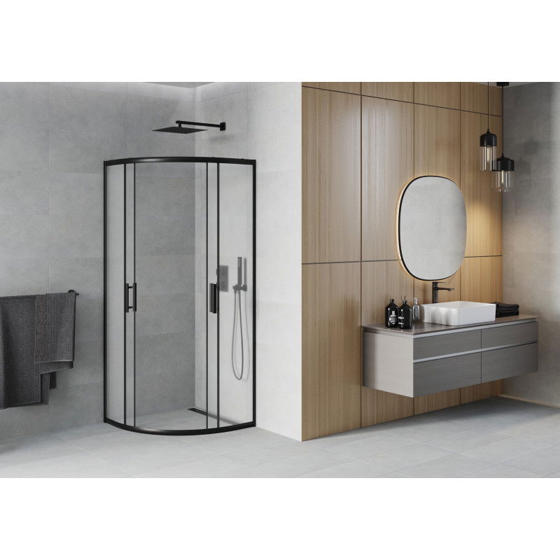 Mexen Rio pusapvalė dušo kabina 80 x 80 cm, matinė, juoda - 863-080-080-70-30