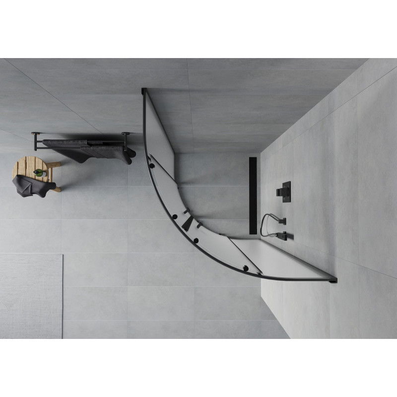 Mexen Rio pusapvalė dušo kabina 90 x 90 cm, matinė, juoda - 863-090-090-70-30