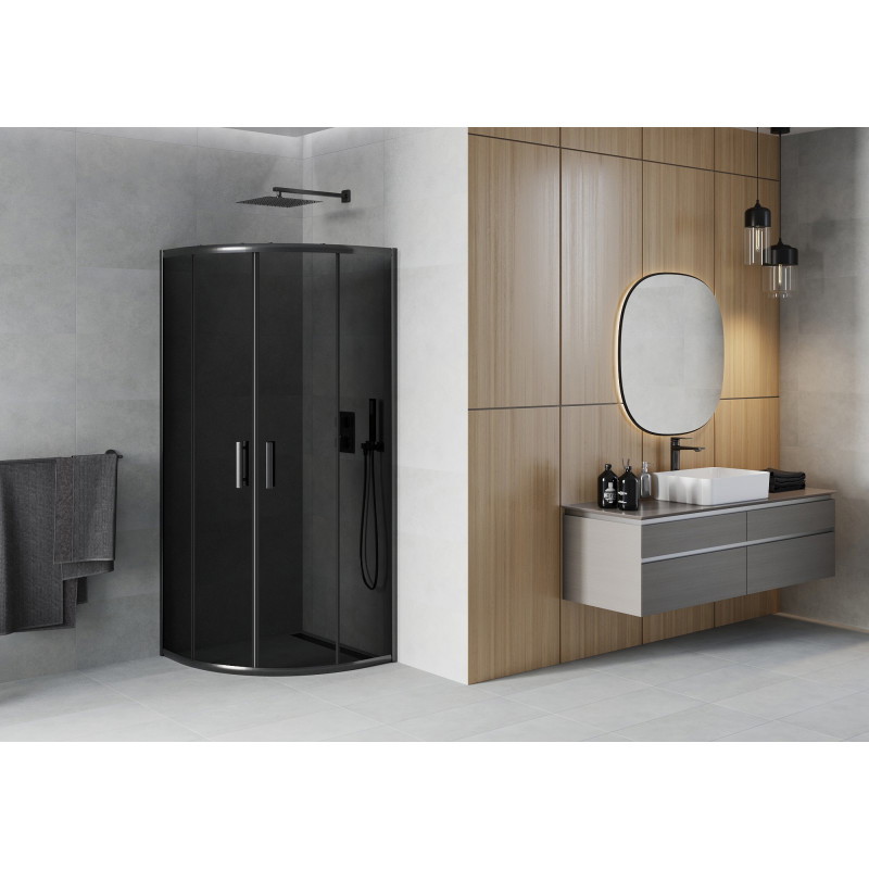 Mexen Rio apvali dušo kabina 80 x 80 cm, grafitas, juoda - 863-080-080-70-40