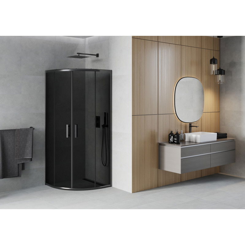 Mexen Rio pusapvalė dušo kabina 90 x 90 cm, grafitas, juoda - 863-090-090-70-40