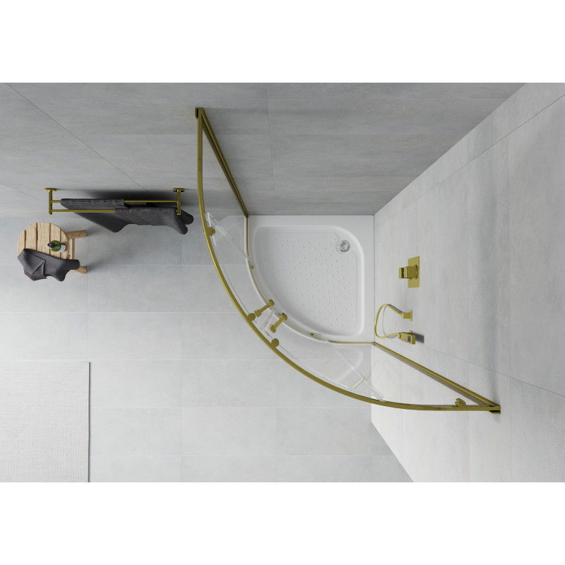 Mexen Rio pusapvalė dušo kabina 70 x 70 cm, skaidri, auksinė + Rio padėklas, baltas - 863-070-070-50-00-4710