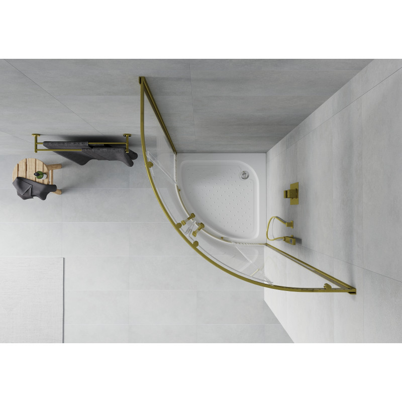 Mexen Rio pusapvalė dušo kabina 80 x 80 cm, baltos juostos, auksinė + padėklas, baltas - 863-080-080-50-20-4710