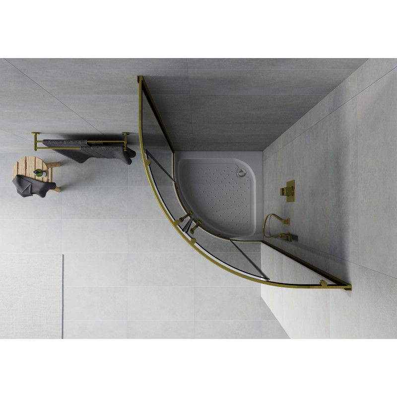 Mexen Rio pusapvalė dušo kabina 80 x 80 cm, grafitas, auksinė + Rio dušo padėklas, baltas - 863-080-080-50-0-4710