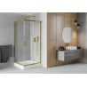Mexen Rio kvadratinė dušo kabina 90 x 90 cm, permatoma, auksinė + baltas padėklas - 860-090-090-50-00-4510
