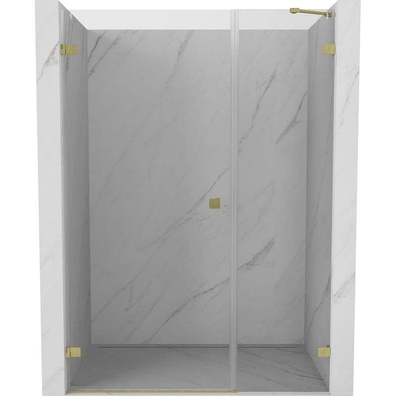 Mexen Lunar-B kairios pusės dušo durys 145 cm, skaidrios, auksinės matinės - 832S-145-050-55-00-L