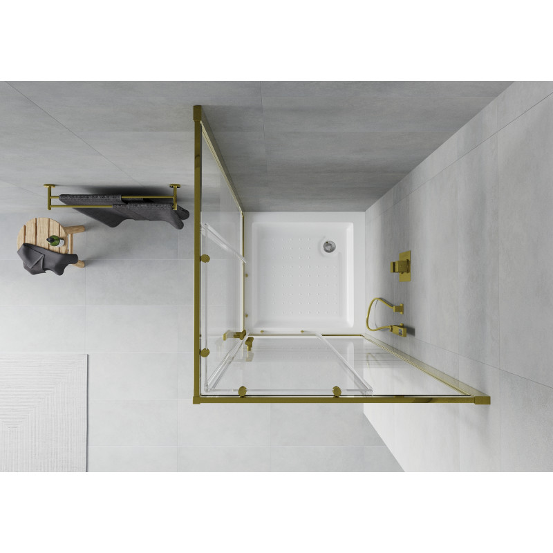 Mexen Rio Dušo kabina kvadratinė 80 x 80 cm, baltos juostos, auksinė + padėklas, baltas - 860-080-080-50-20-4510