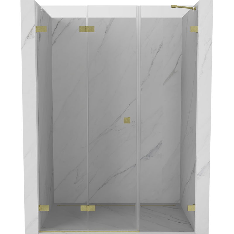 Mexen Lunar-F sulankstomos dušo durys, kairiosios 140 cm, skaidrios, matinio aukso - 836S-140-050-55-00-L