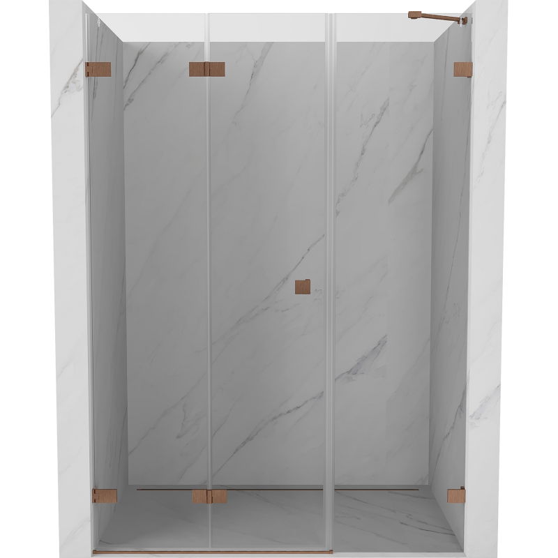 Mexen Lunar-F sulankstomos dušo durys kairė, 145 cm, skaidrios, šlifuota varis - 836S-145-050-65-00-L
