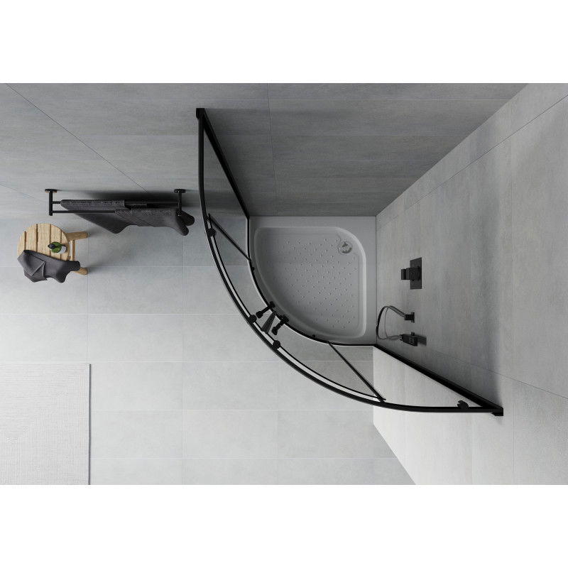 Mexen Rio pusapvalė dušo kabina 70 x 70 cm, grafito, juoda + Rio padėklas, baltas - 863-070-070-70-40-4710