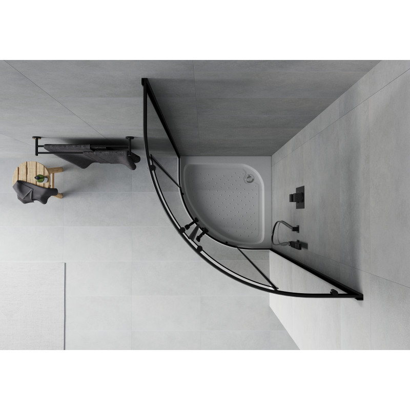 Mexen Rio pusapvalė dušo kabina 80 x 80 cm, grafitas, juoda + dušo padėklas, baltas - 863-080-080-70-40-4710