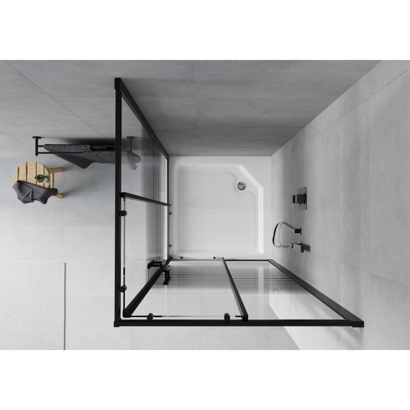 Mexen Rio kvadratinė dušo kabina 90 x 90 cm, juodos juostos, juoda + padėklas, baltas - 860-090-090-70-20-4510