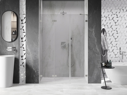 Mexen Lunar-F sulankstomos dušo durys kairios, 150 cm, permatomos, šlifuotas nikelis - 836S-150-050-97-00-L