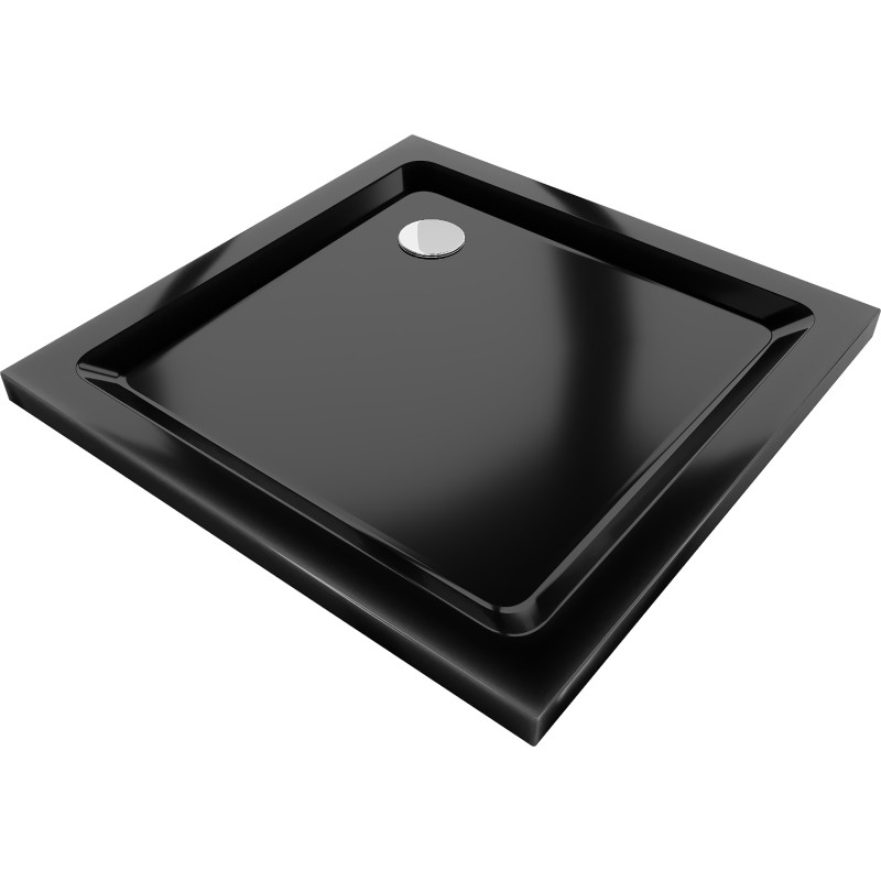 Mexen Flat plokščias kvadratinis dušo padėklas 70 x 70 cm, juodas, chromuotas sifonas - 40707070