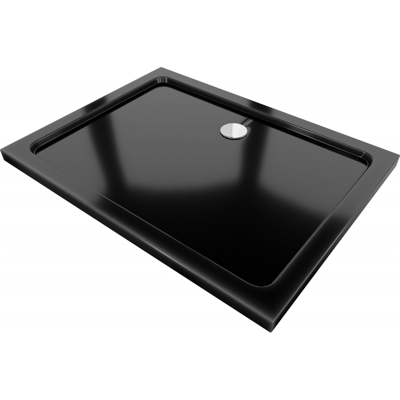 Mexen Flat stačiakampis dušo padėklas slim 90 x 80 cm, juodas, chromuotas sifonas - 40708090