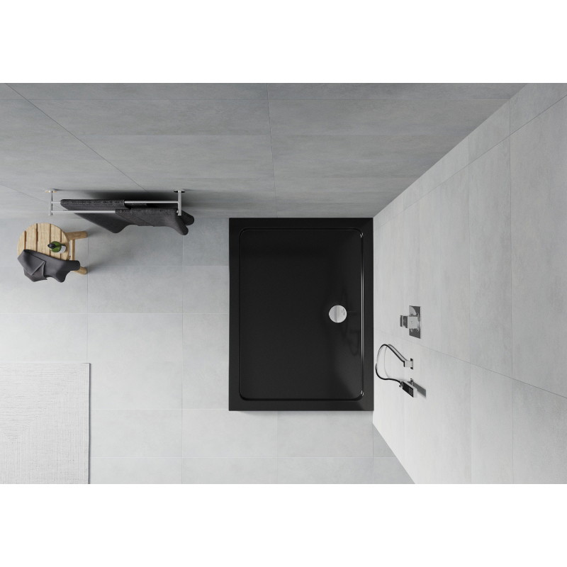 Mexen Flat stačiakampė dušo kabina slim 140 x 80 cm, juoda, chromuotas sifonas - 40708014