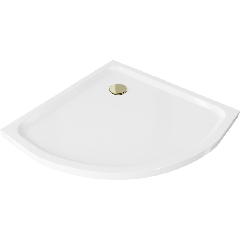 Mexen Flat pusapvalė dušo plokštė slim 100 x 100 cm, balta, sifonas auksinis - 41101010G