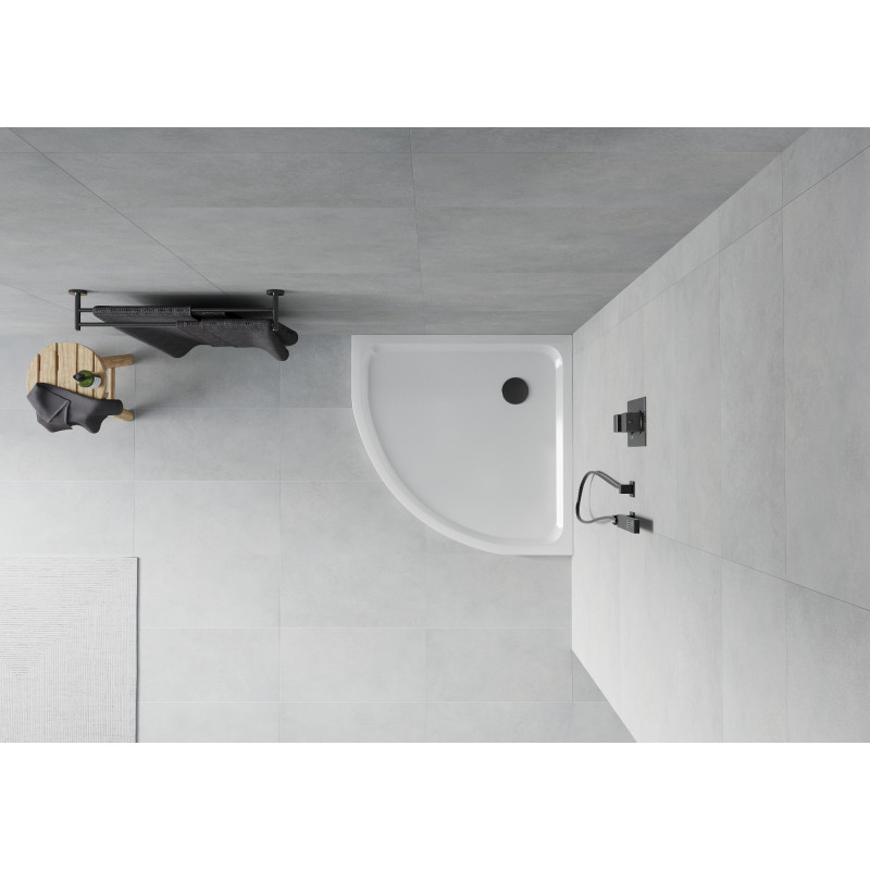 Mexen Flat pusapvalė dušo padėklas slim 100 x 100 cm, baltas, juodas sifonas - 41101010B