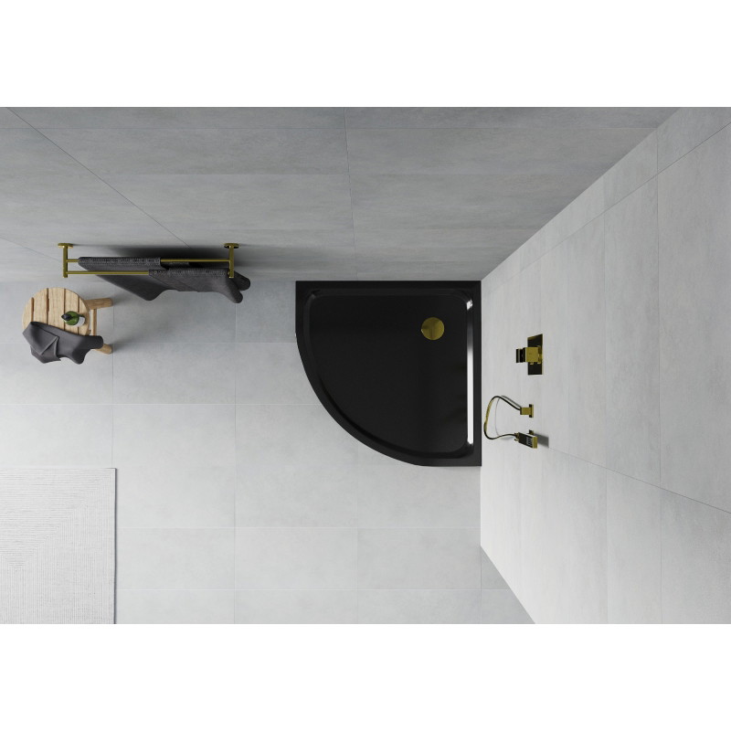 Mexen Flat pusapvalė dušo aikštelė slim 100 x 100 cm, juoda, sifonas auksinis - 41701010G