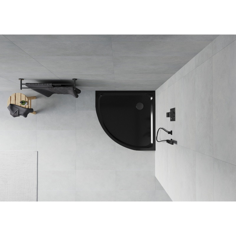 Mexen Flat pusapvalis dušo padėklas slim 100 x 100 cm, juodas, sifonas juodas - 41701010B