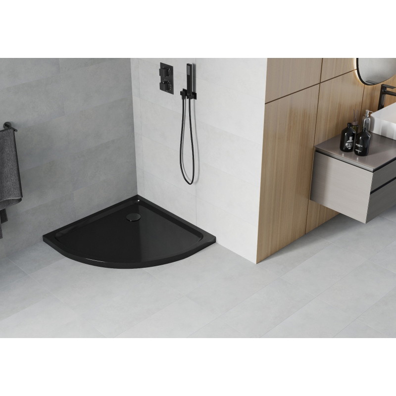 Mexen Flat pusapvalis dušo padėklas slim 100 x 100 cm, juodas, sifonas juodas - 41701010B