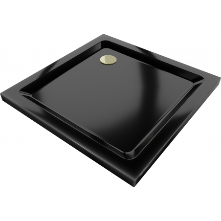 Mexen Flat kvadratinis dušo padėklas slim 70 x 70 cm, juodas, auksinis sifonas - 40707070G