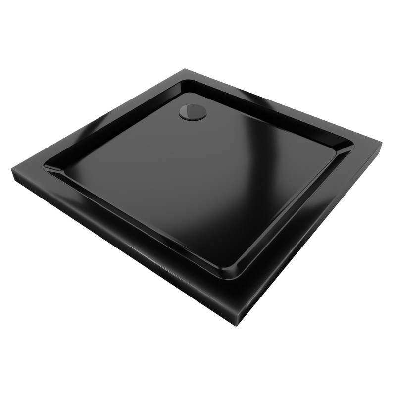 Mexen Flat kvadratinis dušo padėklas slim 70 x 70 cm, juodas, juodas sifonas - 40707070B