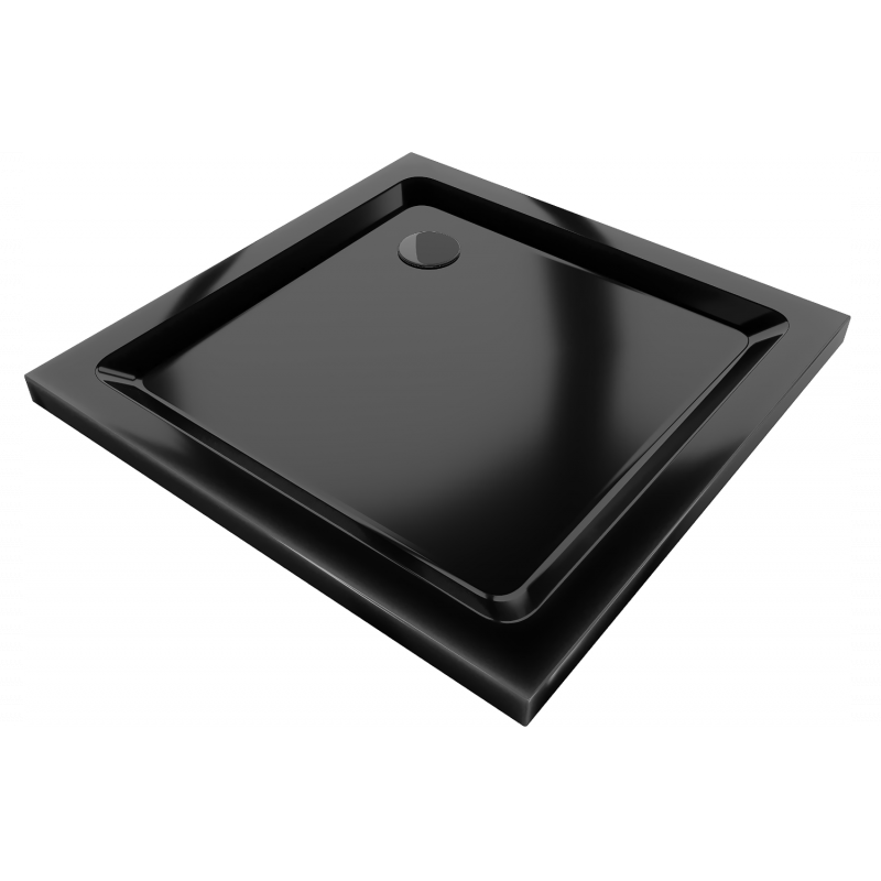 Mexen Flat plonas kvadratinis dušo padėklas 70 x 70 cm, juodas, juodas sifonas - 40707070B