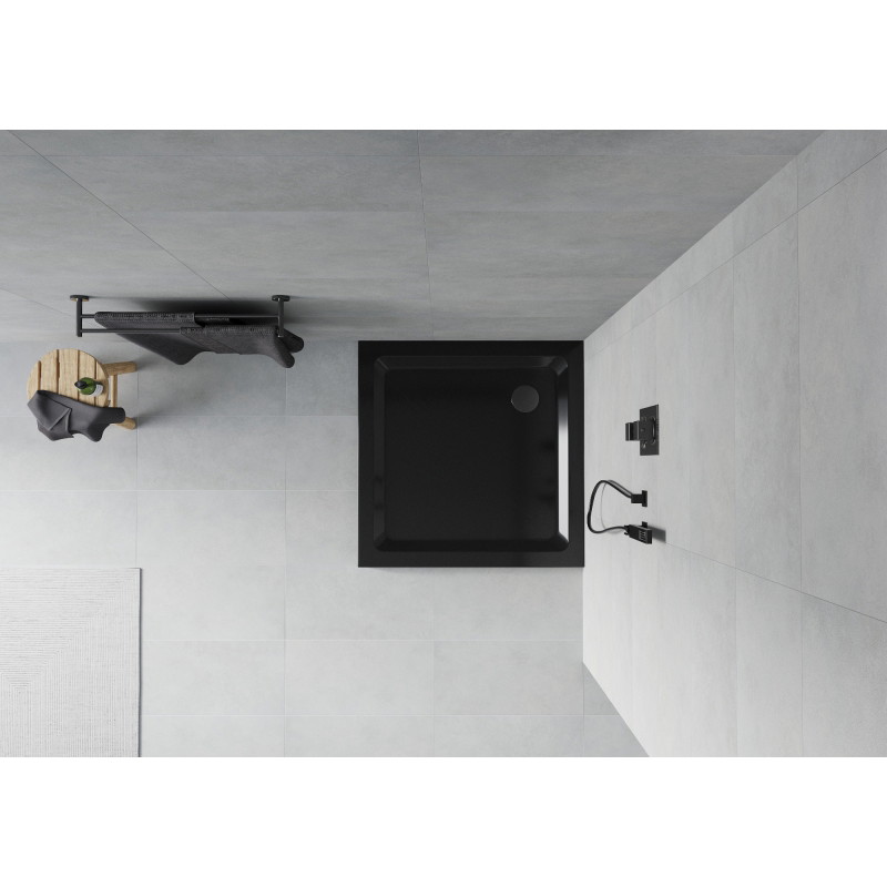 Mexen Flat kvadratinis dušo padėklas slim 70 x 70 cm, juodas, juodas sifonas - 40707070B