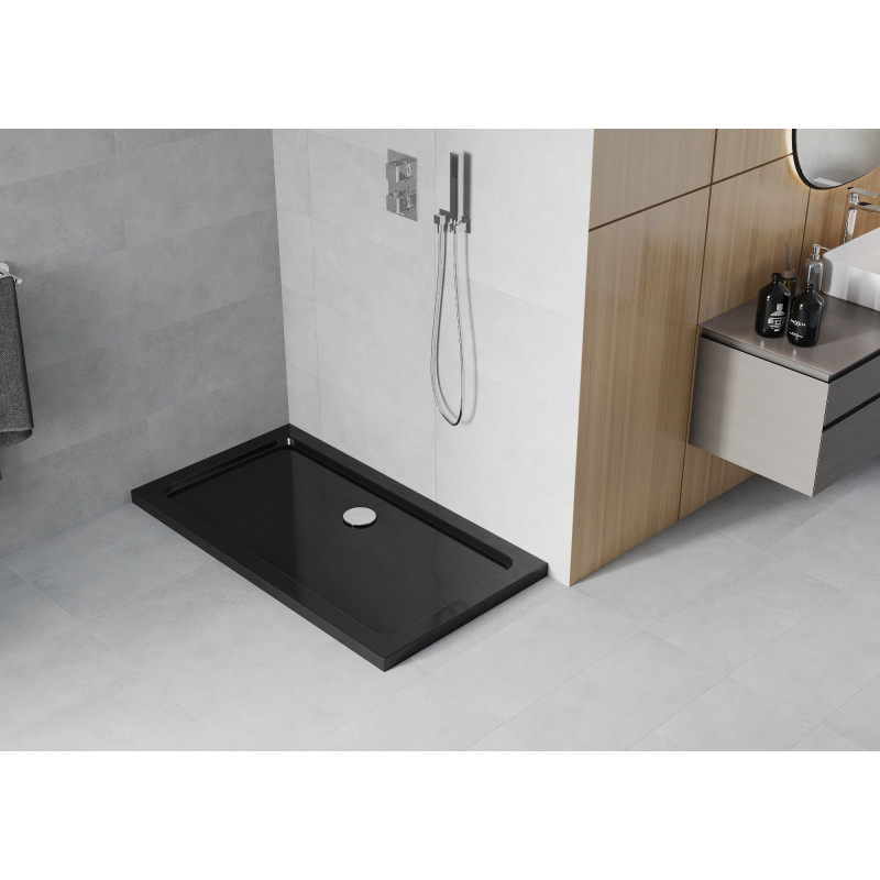 Mexen Flat stačiakampis dušo padėklas Slim 140 x 70 cm, juodas, chromuotas sifonas - 40707014