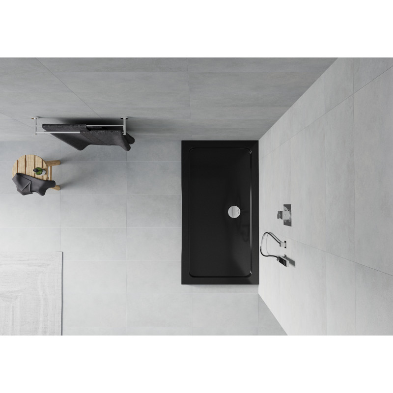 Mexen Flat stačiakampė dušo plokštė slim 130 x 70 cm, juoda, chromuotas sifonas - 40707013