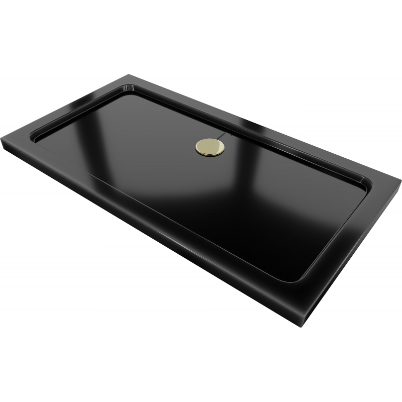 Mexen Flat stačiakampis slim dušo padėklas 140 x 70 cm, Juoda, sifonas Auksinė - 40707014G