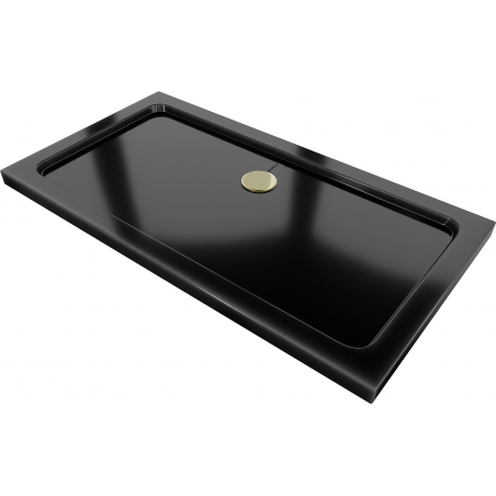 Mexen Flat stačiakampis dušo padėklas slim 140 x 70 cm, juodas, sifonas auksinis - 40707014G