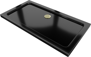 Mexen Flat stačiakampis dušo padėklas slim 140 x 70 cm, juodas, sifonas auksinis - 40707014G
