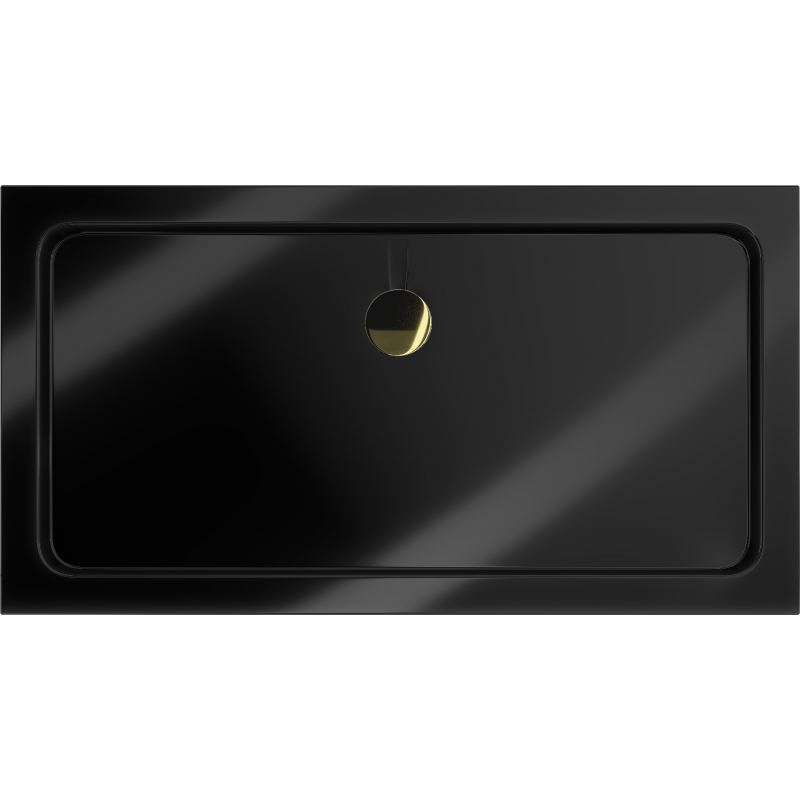 Mexen Flat stačiakampė plona dušo padėklas 130 x 70 cm, juoda, aukso sifonas - 40707013G