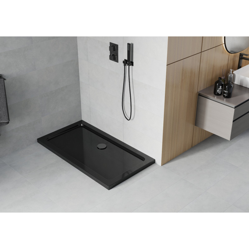 Mexen Flat stačiakampis dušo padėklas slim 130 x 70 cm, juodas, juodas sifonas - 40707013B