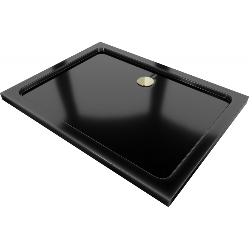 Mexen Flat stačiakampis slim dušo padėklas 90 x 80 cm, Juoda, sifonas Auksinė - 40708090G