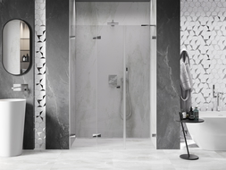 Mexen Lunar-F L sulankstomos dušo durys, kairinės 130 cm, permatomos, chromas - 836SL-130-050-01-00-L