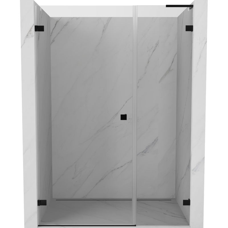 Mexen Lunar-B L kairiosios pusės atidaromos dušo durys 140 cm, skaidrios, juodos - 832SL-140-050-70-00-L