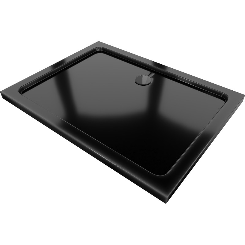 Mexen Flat stačiakampis plokščias dušo padėklas 90 x 80 cm, juodas, juodas sifonas - 40708090B