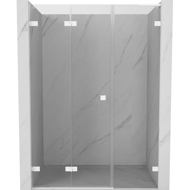 Mexen Lunar-F L sulankstomos dušo durys kairios 140 cm, skaidrios, baltos - 836SL-140-050-20-00-L