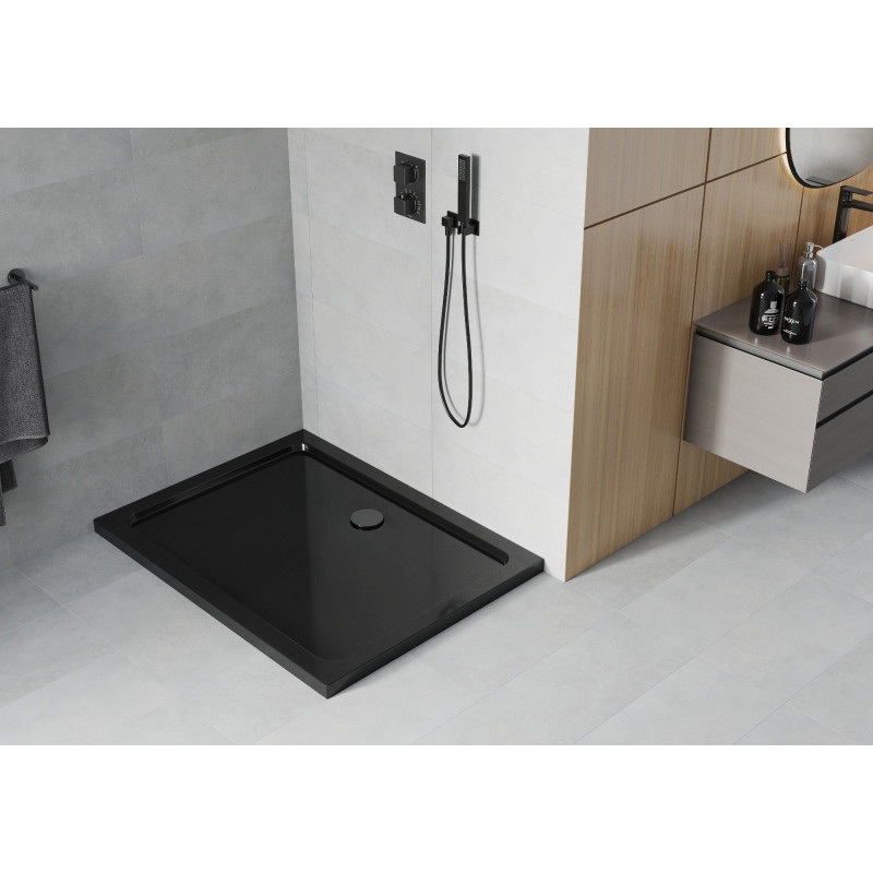 Mexen Flat stačiakampis dušo padėklas slim 110 x 90 cm, juodas, sifonas juodas - 40709011B