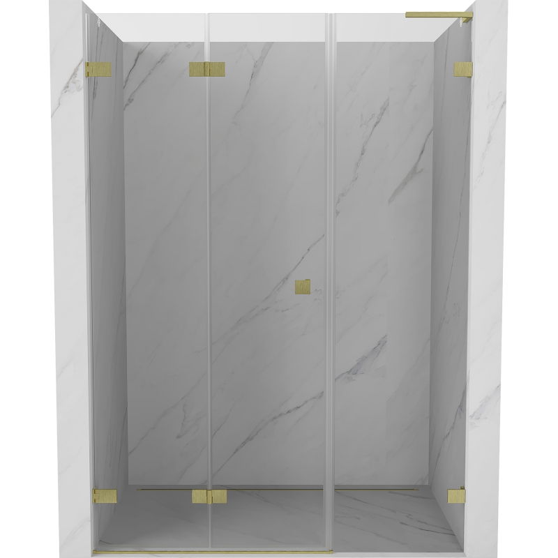 Mexen Lunar-F L sulankstomos dušo durys kairės 140 cm, skaidrios, šlifuotos auksinės - 836SL-140-050-55-00-L